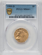 1909-D $5 Indian Half Eagle PCGS MS64+