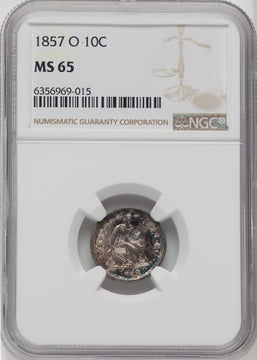 1857-O 10C Seated Dime NGC MS65