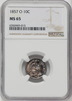 1857-O 10C Seated Dime NGC MS65