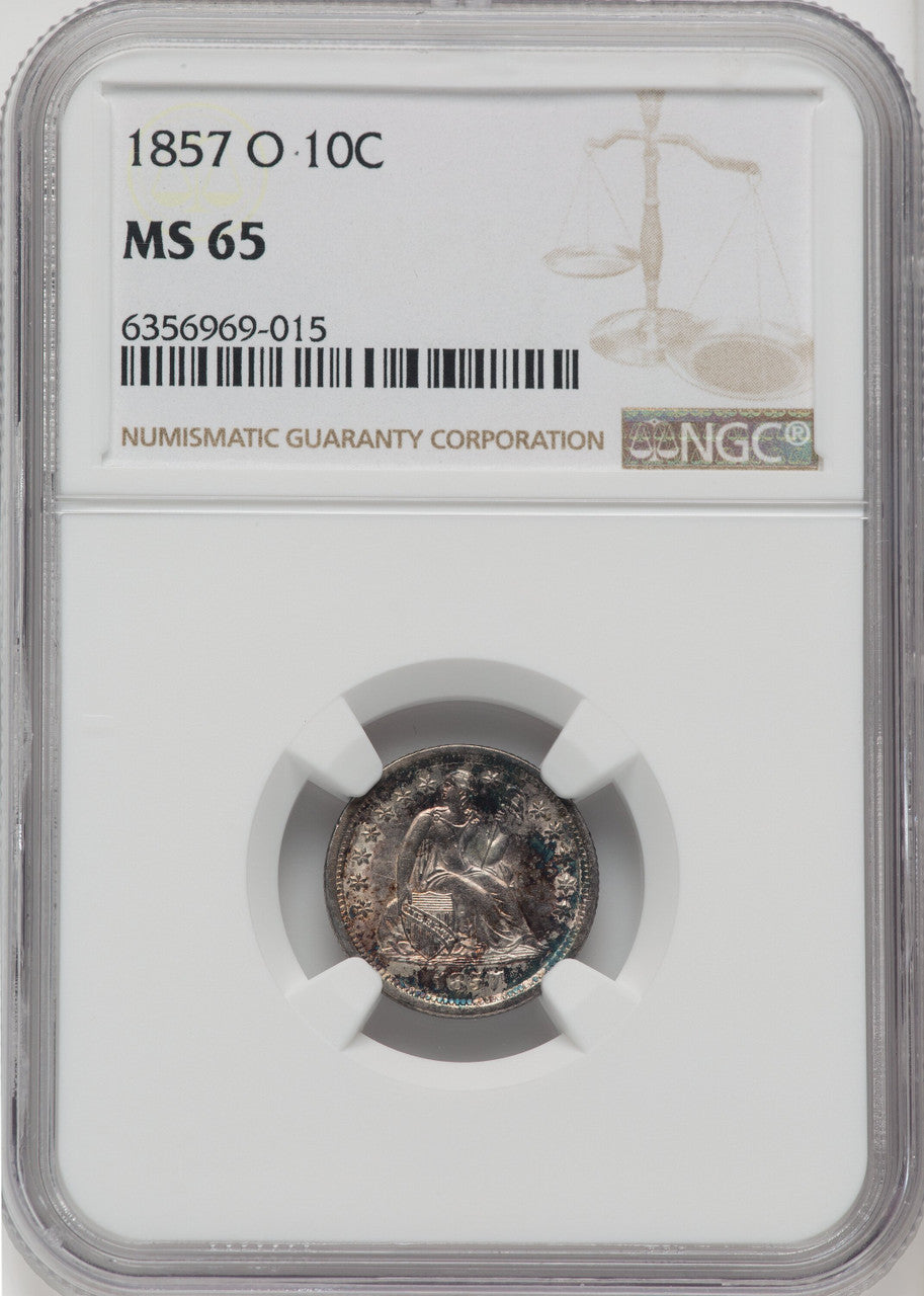 1857-O 10C Seated Dime NGC MS65