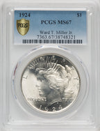 1924 $1 Peace Dollar PCGS MS67