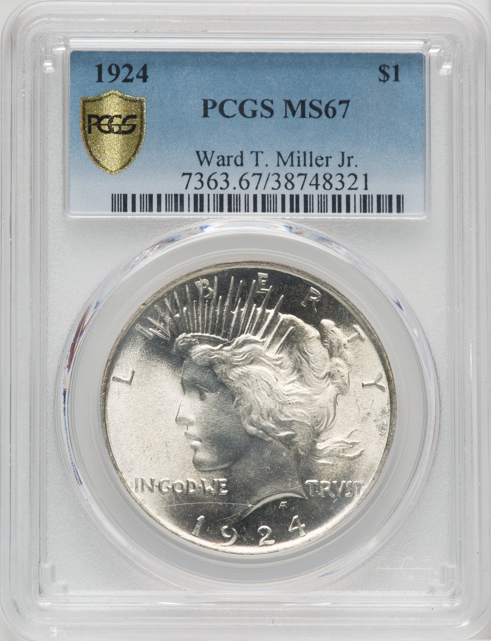1924 $1 Peace Dollar PCGS MS67