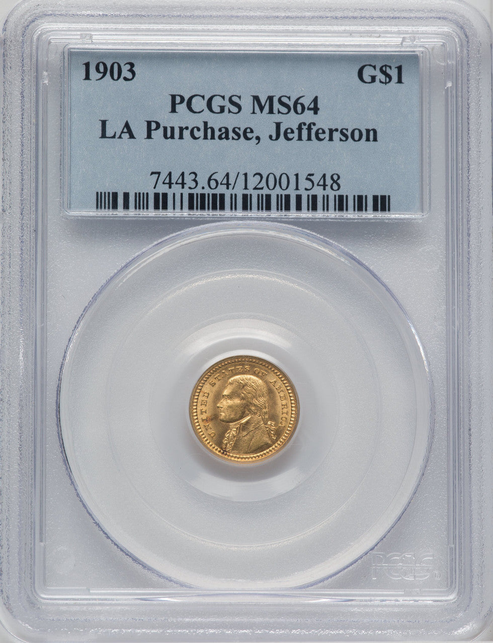 1903 G$1 JEFF Commemorative Gold PCGS MS64