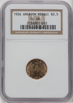 1926 $2.50 SESQUI Commemorative Gold NGC AU58
