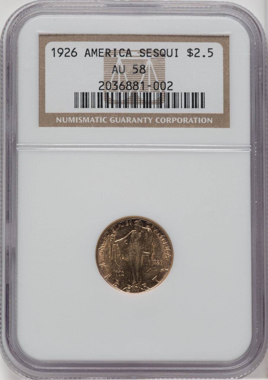 1926 $2.50 SESQUI Commemorative Gold NGC AU58