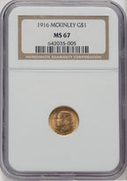 1916 G$1 McKinley Commemorative Gold NGC MS67