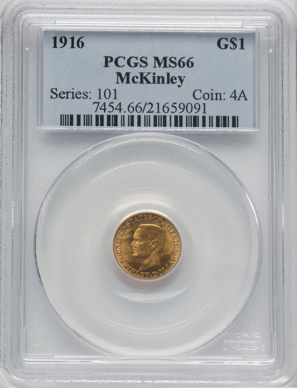 1916 G$1 McKinley Commemorative Gold PCGS MS66