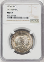 1936 50C Gettysburg Commemorative Silver NGC MS67