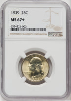 1939 25C Washington Quarter NGC MS67+