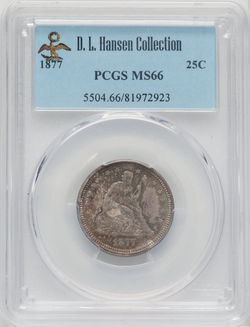 1877 25C Seated Quarter PCGS MS66