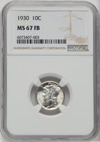 1930 10C FB Mercury Dime NGC MS67