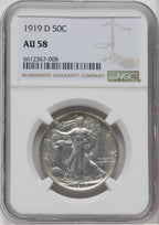 1919-D 50C Walking Liberty Half Dollar NGC AU58