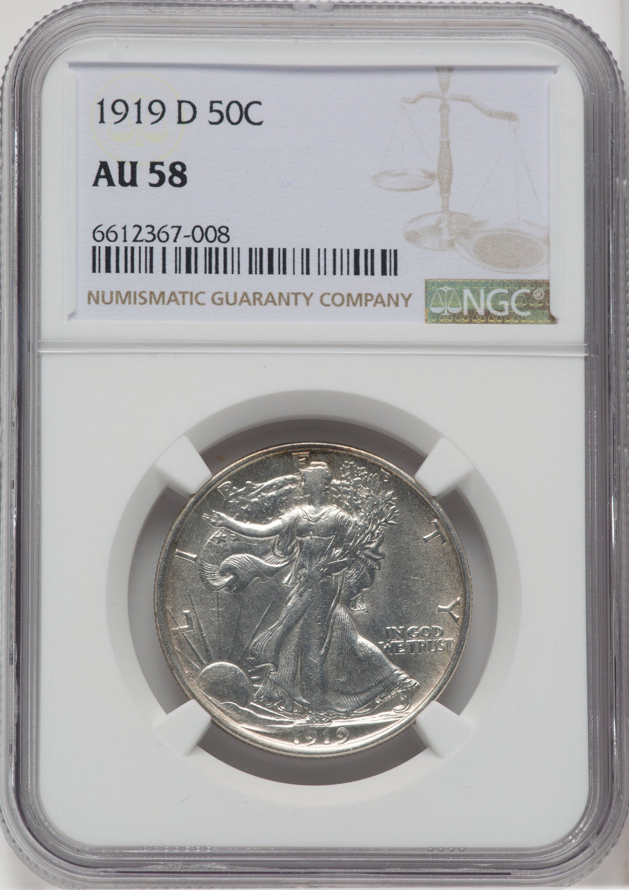 1919-D 50C Walking Liberty Half Dollar NGC AU58