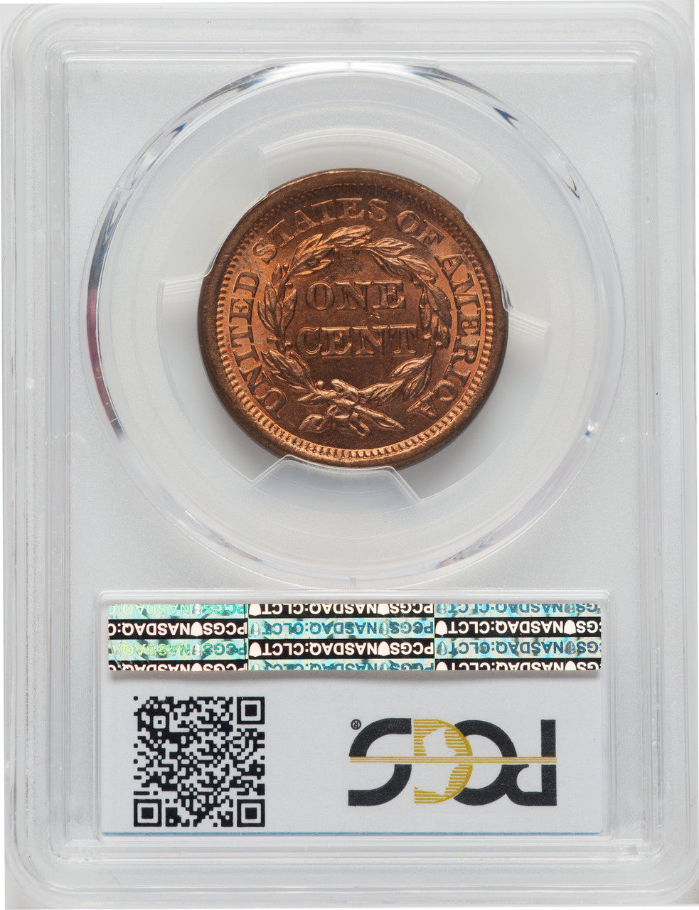 1855 Upright 5s RD Large Cent PCGS MS65