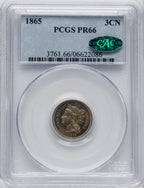 1865 3CN CAC Proof Three Cent Nickel PCGS PR66