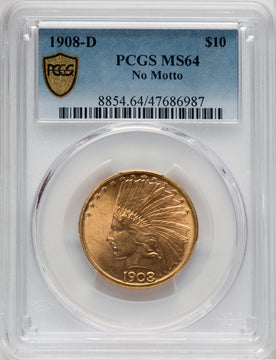 1908-D $10 NO MOTTO Indian Eagle PCGS MS64
