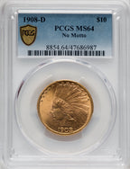 1908-D $10 NO MOTTO Indian Eagle PCGS MS64