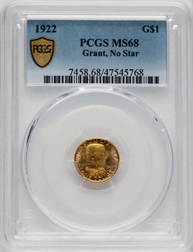 1922 G$1 Grant No Star Commemorative Gold PCGS MS68
