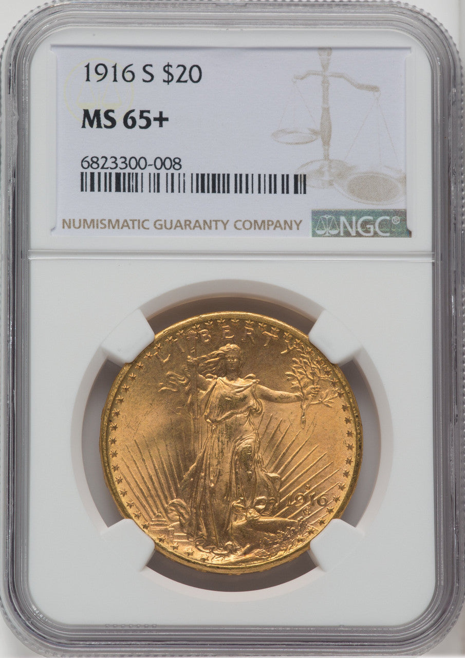1916-S $20 NGC Secure Saint-Gaudens Double Eagle NGC MS65+