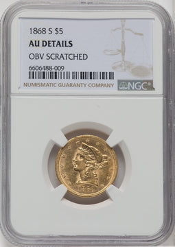 1868-S $5 Liberty Half Eagle Details NGC AU50