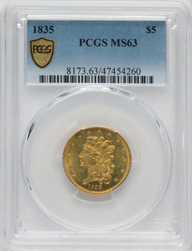 1835 $5 Classic Half Eagle PCGS MS63