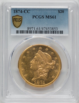 1874-CC $20 Liberty Double Eagle PCGS MS61