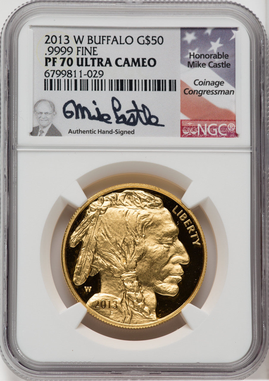 2013-W $50 One-Ounce Gold Buffalo Mike Castle NGC PF70