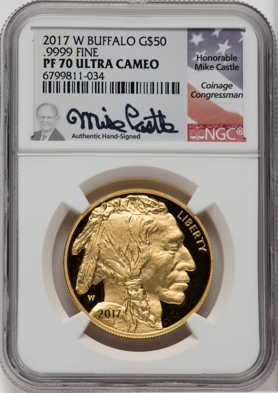 2017-W $50 One-Ounce Gold Buffalo Mike Castle Signature NGC PF70