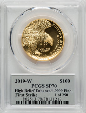 2019-W $100 High Relief Enhanced First Strike 1 of 250 Thomas Cleveland PCGS SP70