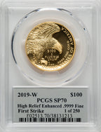 2019-W $100 High Relief Enhanced First Strike 1 of 250 Thomas Cleveland PCGS SP70