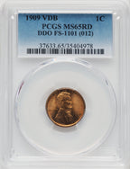 1909 VDB 1C FS-1101 RD Lincoln Cent PCGS MS65
