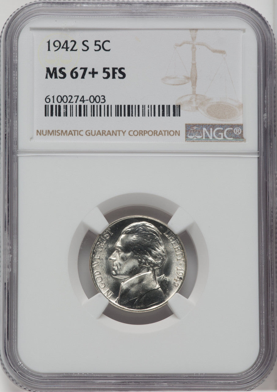 1942-S 5C FS Jefferson Nickel NGC MS67+