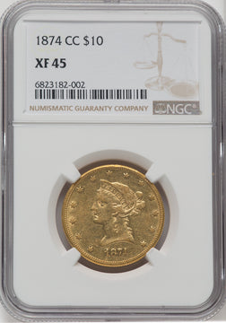 1874-CC $10 Liberty Eagle NGC XF45