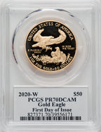 2020-W $50 One-Ounce Gold Eagle First Day of Issue Moy Signature PCGS PR70