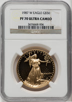 1987-W $50 One-Ounce Gold Eagle Brown Label NGC PF70