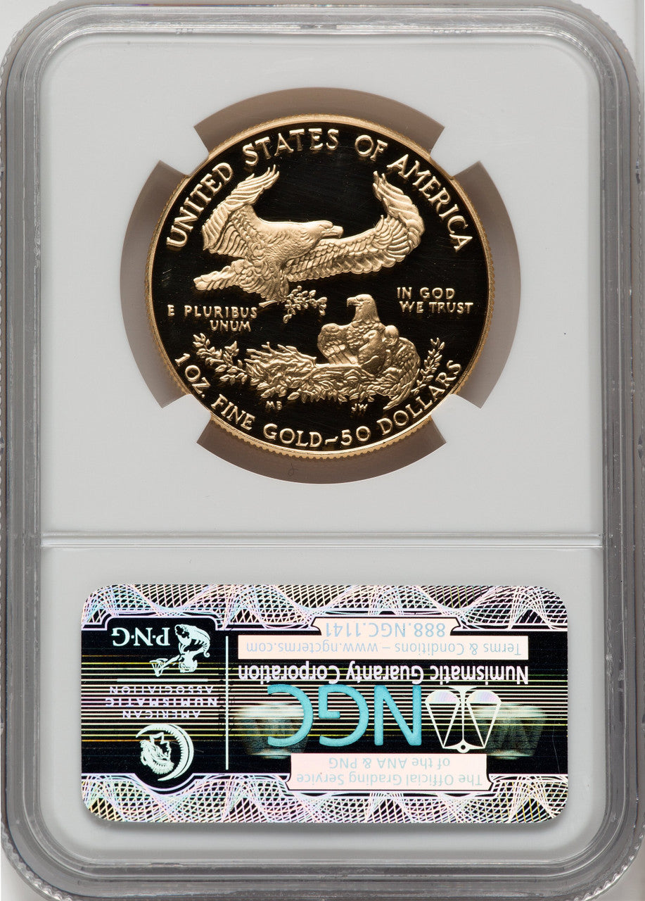 1987-W $50 One-Ounce Gold Eagle Brown Label NGC PF70