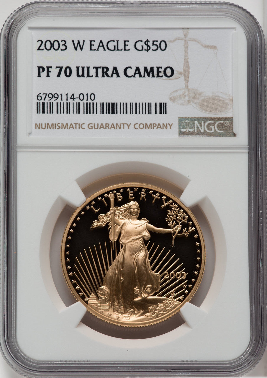2003-W $50 One-Ounce Gold Eagle Brown Label NGC PF70