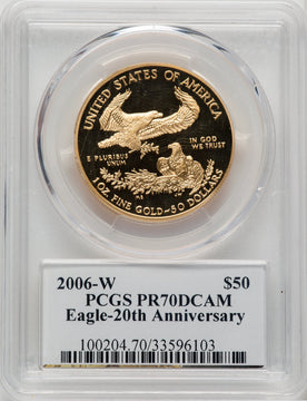 2006-W $50 One-Ounce Gold Eagle 20th Anniversary Saint-Gaudens PCGS PR70