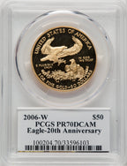 2006-W $50 One-Ounce Gold Eagle 20th Anniversary Saint-Gaudens PCGS PR70