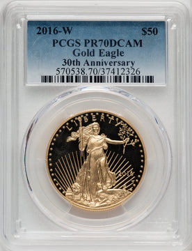 2016-W $50 One-Ounce Gold Eagle 30th Anniversary PCGS PR70
