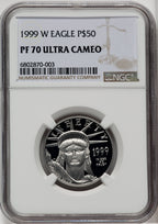1999-W $50 Half-Ounce Platinum Eagle Statue of Liberty Brown Label NGC PF70