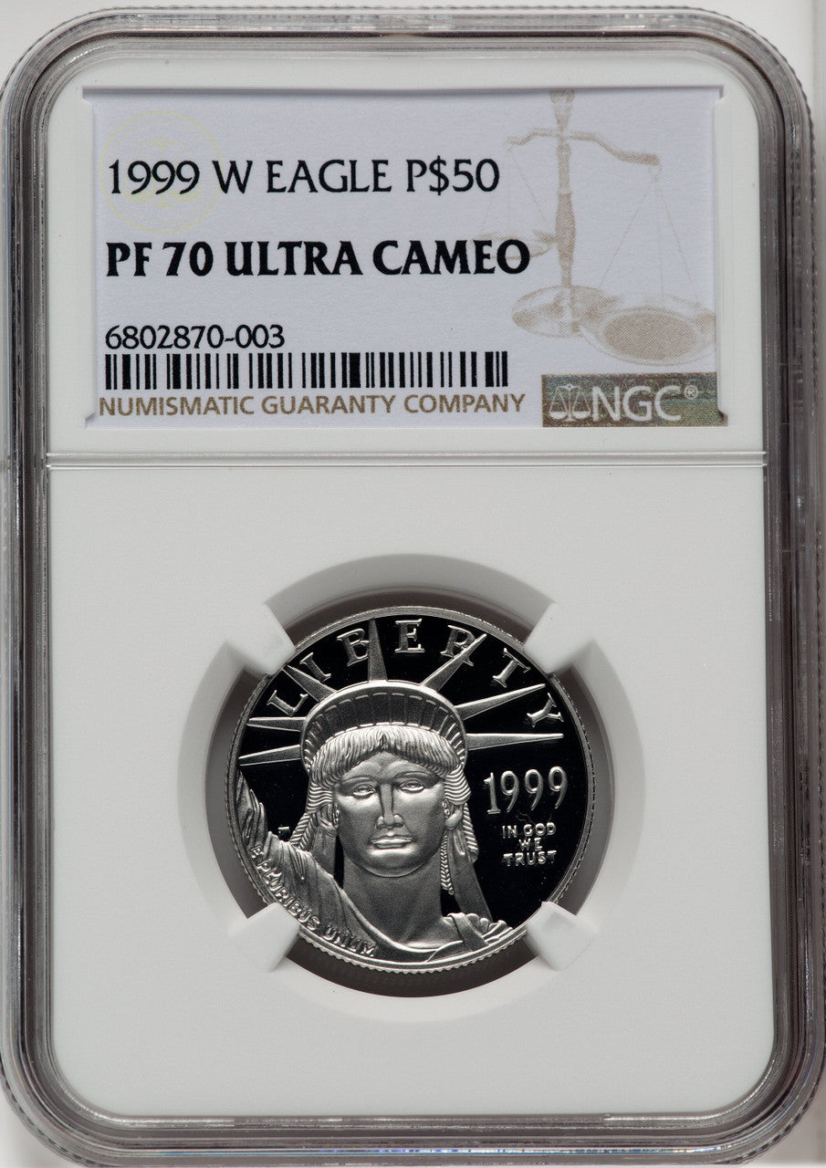 1999-W $50 Half-Ounce Platinum Eagle Statue of Liberty Brown Label NGC PF70