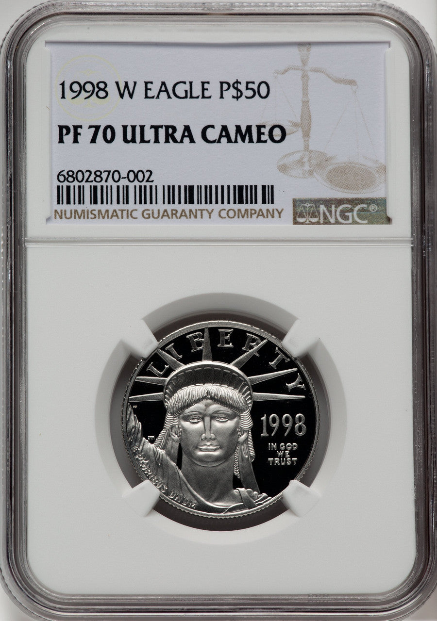 1998-W $50 Half-Ounce Platinum Eagle Brown Label NGC PF70