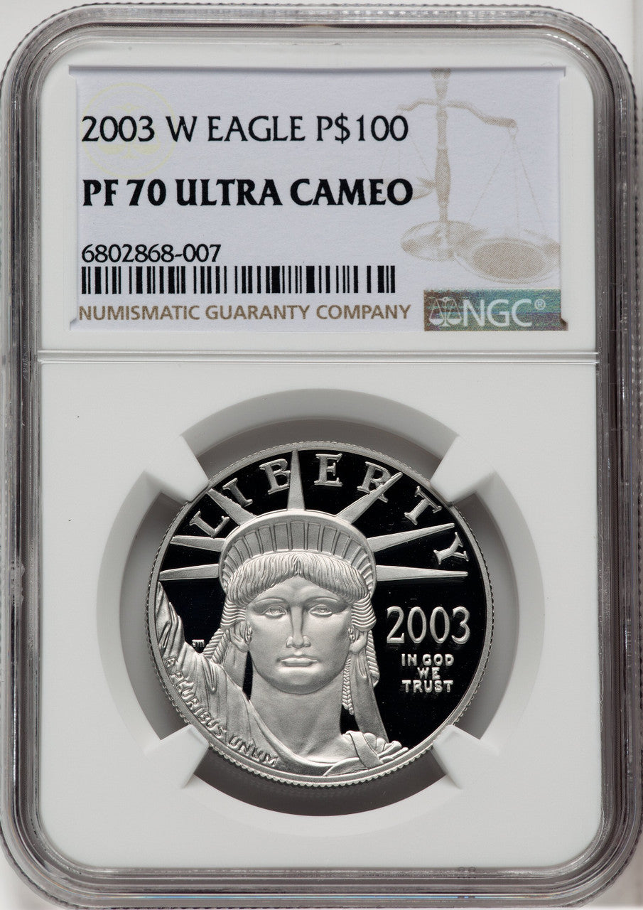 2003-W $100 One-Ounce Platinum Eagle Statue of Liberty NGC PF70
