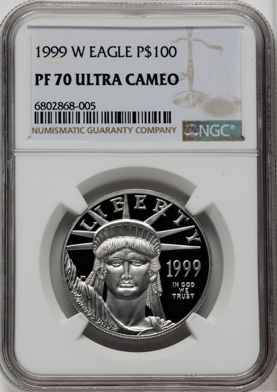 1999-W $100 One-Ounce Platinum Eagle Statue of Liberty NGC PF70