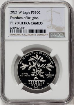 2021-W $100 One-Ounce Platinum Eagle Freedom of Religion NGC PF70