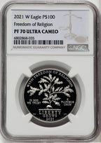 2021-W $100 One-Ounce Platinum Eagle Freedom of Religion NGC PF70