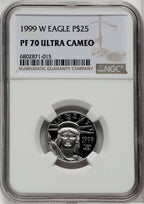 1999-W $25 Quarter-Ounce Platinum Eagle Statue of Liberty Brown Label NGC PF70