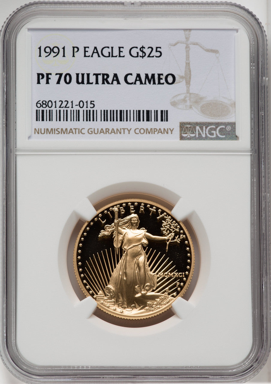 1991-P $25 Half-Ounce Gold Eagle NGC PF70