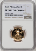1991-P $10 Quarter-Ounce Gold Eagle NGC PF70